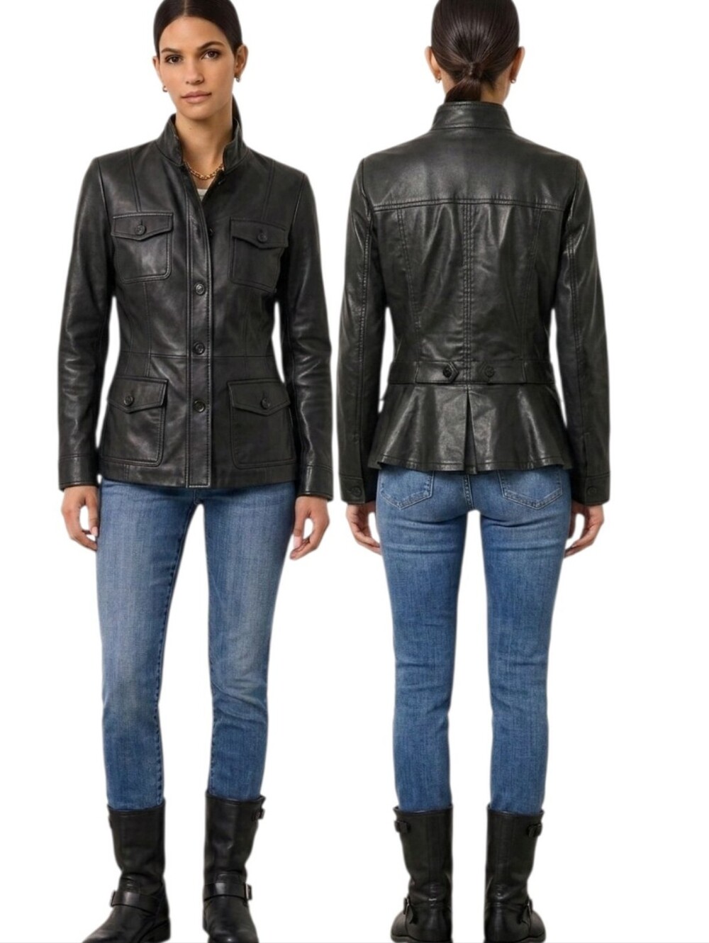 WHBM Vegan Leather Military Jacket - Size M